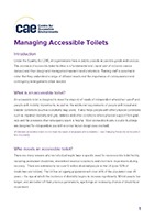 Front cover of the CAE Managing Accessible Toilets Factsheet